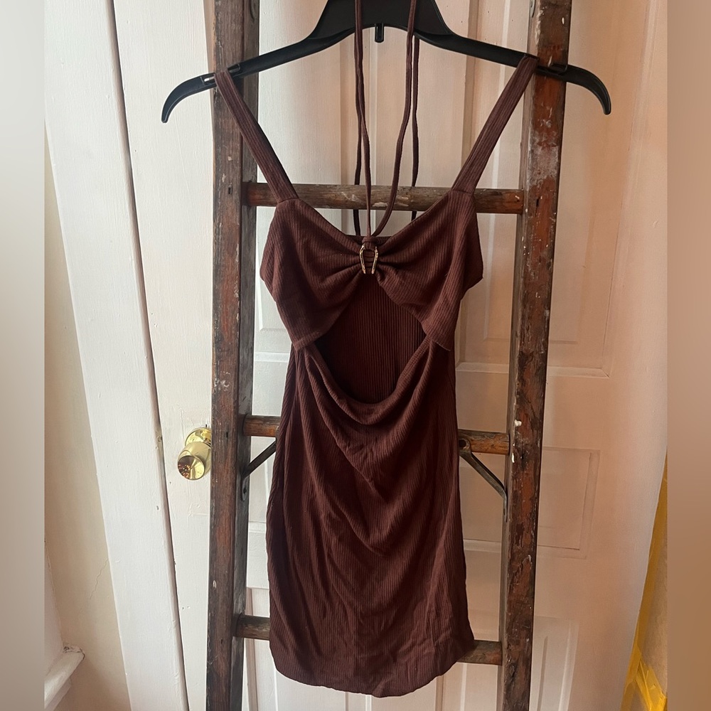 SHEIN Chocolate Brown Ribbed Dress